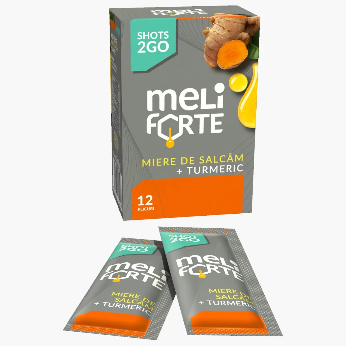 Miere salcam cu turmeric Meliforte, shots2go, 12 plicuri x 10g (120g), produs romanesc, calitate premium, fara zahar adaugat - Img 2