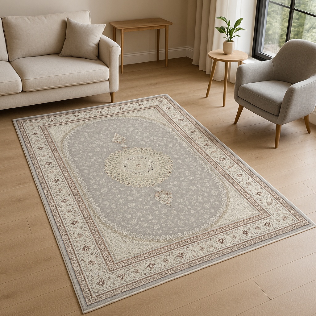 Covor Livario Irani Lux Qom 6924A Gri Crem - Img 1