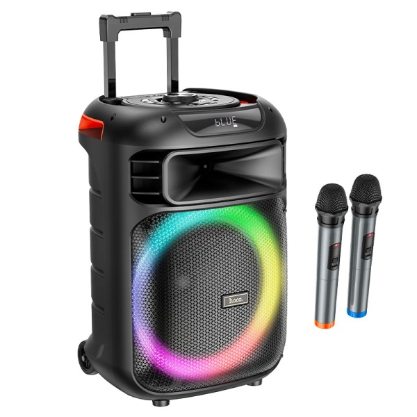 Boxa portabila 60W, Hoco HA5, Bluetooth 5.0, 7000mAh, 2 microfoane wireless, TWS, TF card, USB, AUX, inel RGB, negru