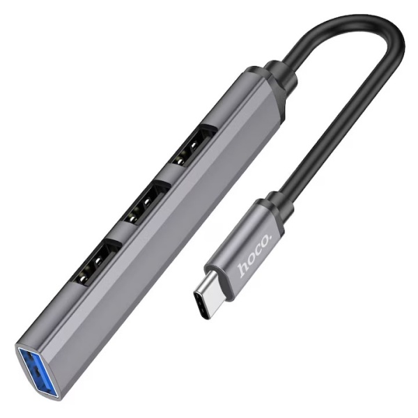 Hub Adaptor Multiport USB-C la USB-A, Hoco HB26 OTG 3.0 + 3x USB-A 2.0, gri