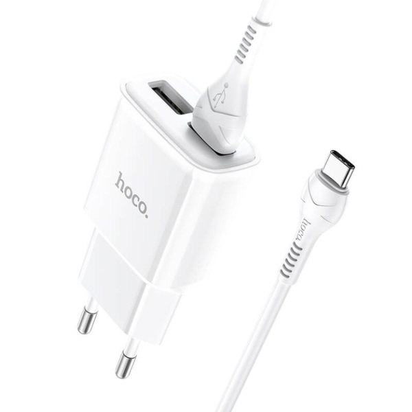 Incarcator Retea + Cablu USB-C Hoco (C146A, 1m, PD20W, 1xUSB-C, FastCharge, alb