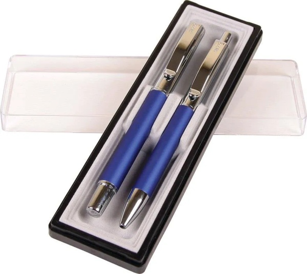 Set cadou stilou + pix Cresco Winner, corp metalic albastru clips argintiu - S2343