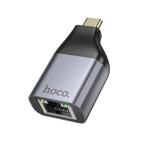 Adaptor USB-C la RJ45, OTG Hoco UA35, rețea 100Mbps, gri