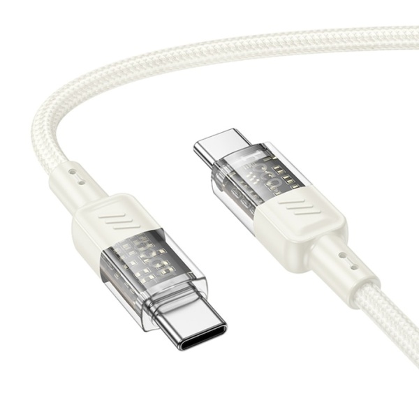 Cablu Type-C la Type-C, Hoco U129, PD60W, QC3.0, 3A, Crystal, 1.2m, auriu