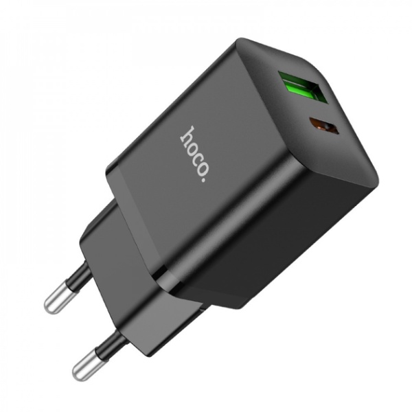 Incarcator Retea Hoco N28, 20W, 1xUSB-C, 1xUSB-A, PD, QC 3.0, negru