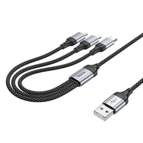 Cablu USB-A la Lightning / MicroUSB / USB-C, Hoco X102, 2.4A, 3 in 1, 1m, negru