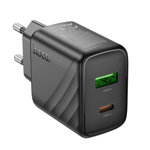 Hoco (CS23A) - Incarcator Retea, PD30W, 5V, 3A, 1xUSB-C, 1xUSB-A, FCP/AFC, negru