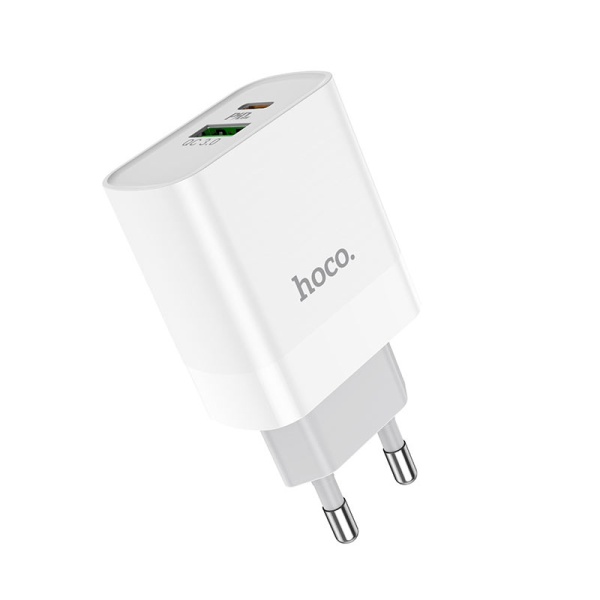 Incarcator Retea Hoco C80A, 20W, 5V, 3.1A, 1xUSB-C, 1xUSB-A, PD, QC 3.0, alb