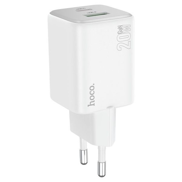 Incarcator Retea Hoco N41, 20W, 1xUSB-C, 1xUSB-A, PD, QC 3.0, alb