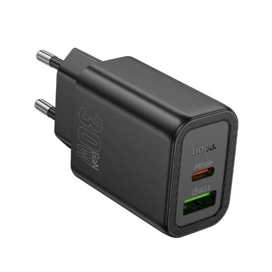Incarcator Retea Hoco N63, PD20W, 1xUSB-C, 1xUSB-A, negru