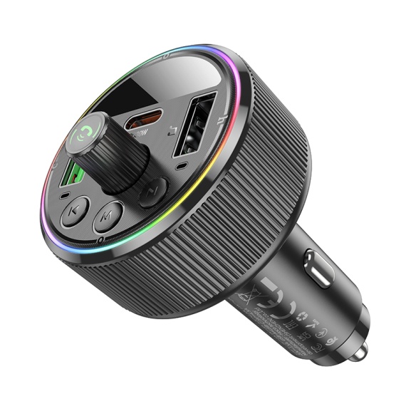 Modulator FM/Incarcator Auto, Hoco E82, PD30W, 5V, 4.5A, 1xUSB-C, 2xUSB-A, Inteligent Balance, Ambient Light, negru