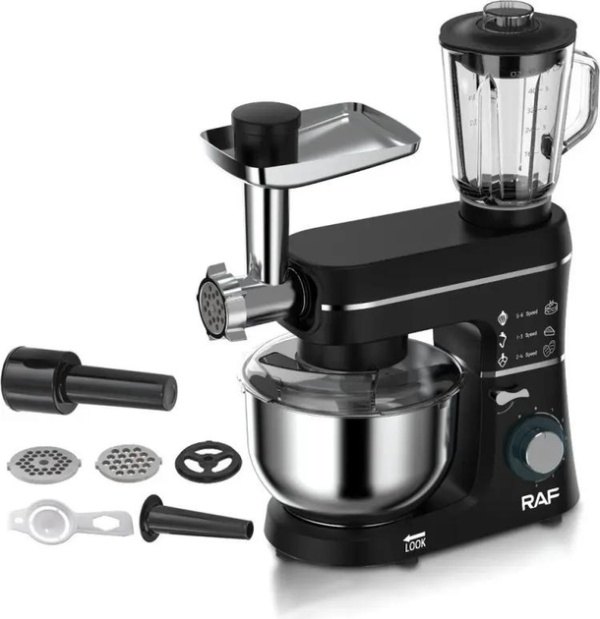Robot de bucătărie Raf R6676B – 1400W, bol inox 4,5L și accesorii multifuncționale