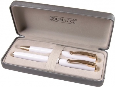 Set cadou stilou + pix Cresco Classic 830019 CL-06, corp metalic alb clips auriu - S2362