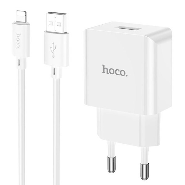 Incarcator Retea + Cablu Lightning, Hoco C106A, 10.5W, 2.1A, 1xUSB-A, QC 3.0, alb