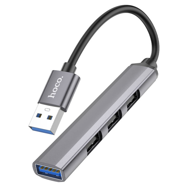 Hub Adaptor Multiport USB-A la USB-A, Hoco HB26 OTG 3.0 + 3x USB-A 2.0, 4 in 1, gri