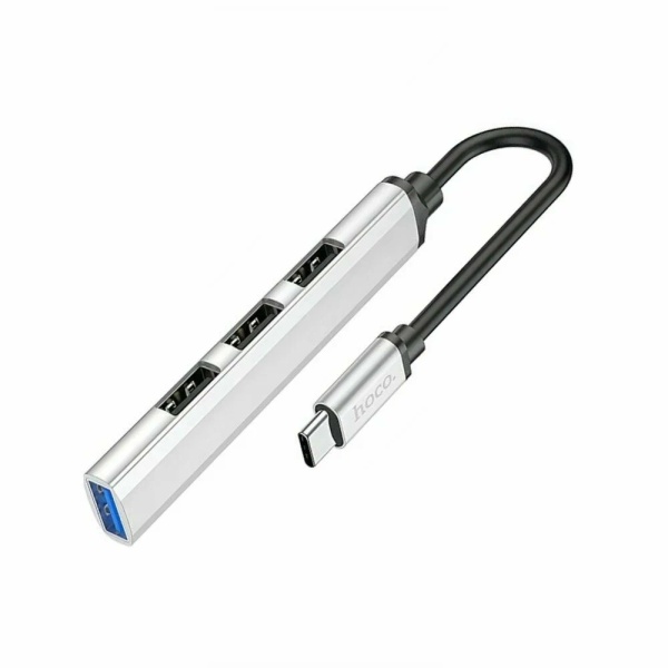 Hub Adaptor Multiport USB-C la USB-A, Hoco HB26 OTG 3.0 + 3x USB-A 2.0, argintiu