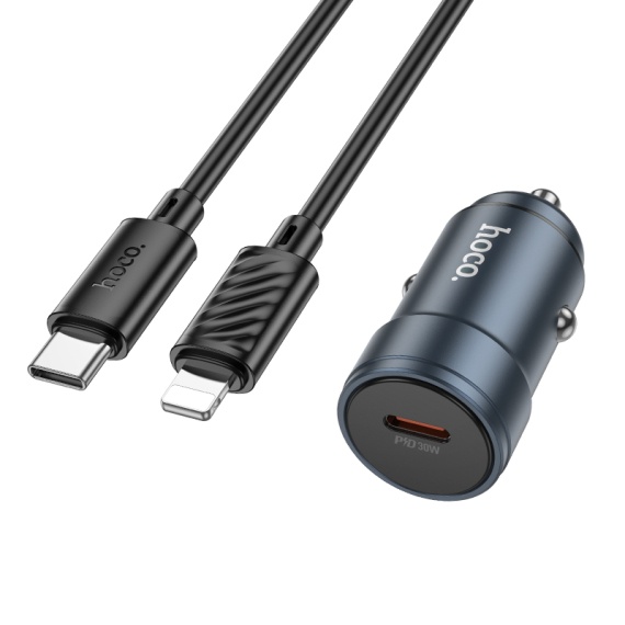 Incarcator Auto + Cablu Lightning, Hoco Z57, 1m, PD30W, 1xUSB-C, gri