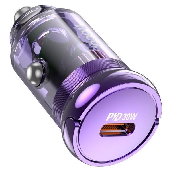 Incarcator Auto + Cablu USB-C, Hoco Z53, 30W, 1xUSB-C, PD, Ring-Pull, violet
