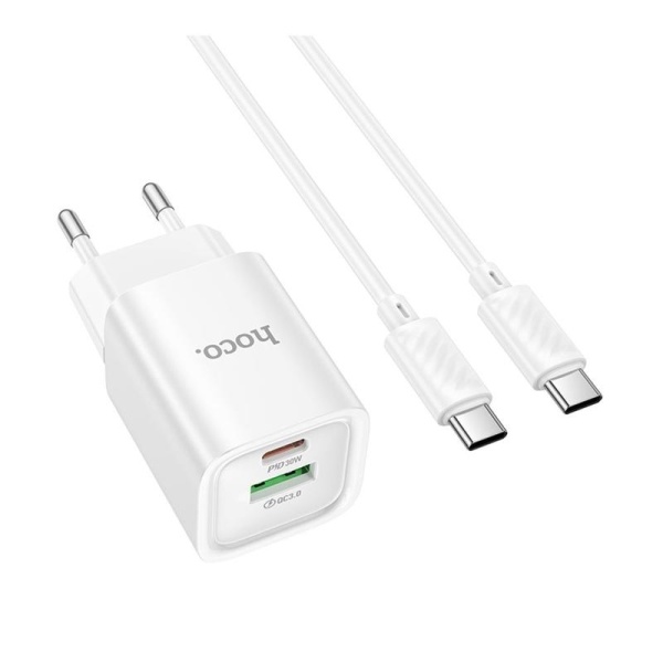 Incarcator Retea + Cablu USB-C Hoco C149A, 1m, PD20W, 1xUSB-C, 1xUSB-A, alb
