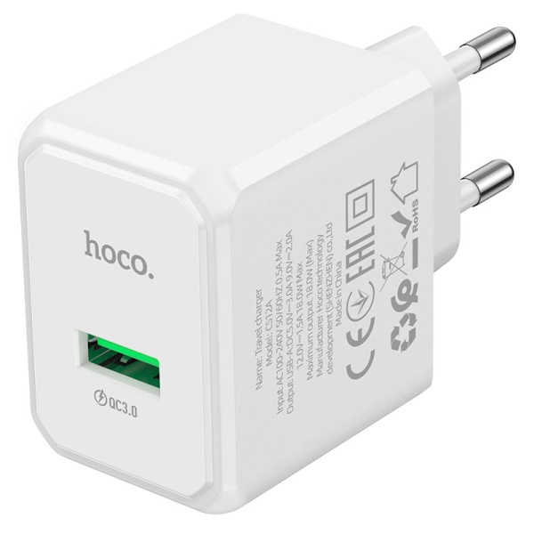Incarcator Retea Hoco CS12A, 18W, 1xUSB-A, QC 3.0, Standard, alb