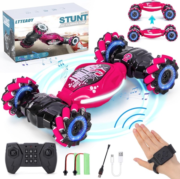 Masina cascadorii RC, 360° rotire, Drift 4x4, lumini LED, control gesturi si telecomanda, baterie reincarcabila, rosu
