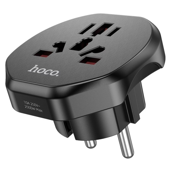 Convertor priza Hoco AC6, adaptor universal, incarcare rapida, EU Plug, negru