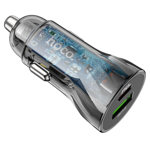 Incarcator Auto Hoco Z47A, 30W, 1xUSB-C, 1xUSB-A, PD, QC 3.0, negru