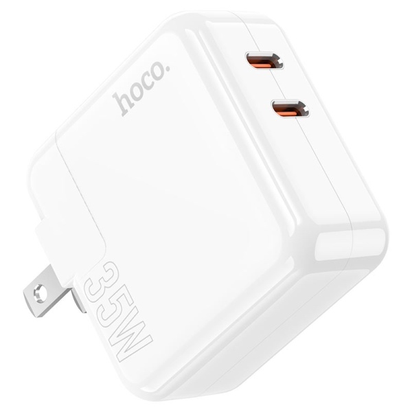 Incarcator Retea + Cablu Lightning, Hoco C110A, 35W, 2xUSB-C, PD, alb