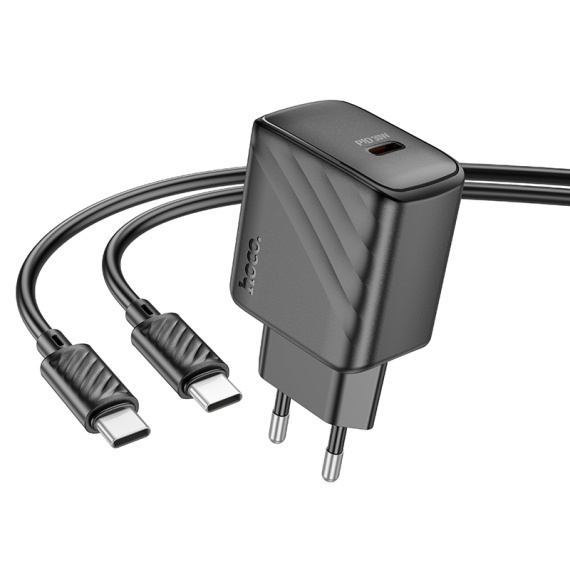 Incarcator Retea + Cablu USB-C, Hoco CS23A, 1m, PD30W, 1xUSB-C, 1xUSB-A, FCP/AFC, negru