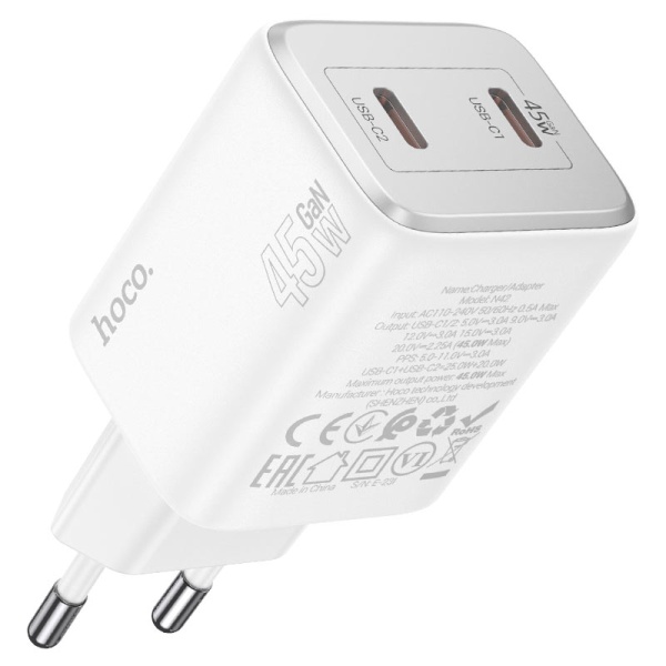 Incarcator Retea Hoco N42, 45W, 2xUSB-A, alb