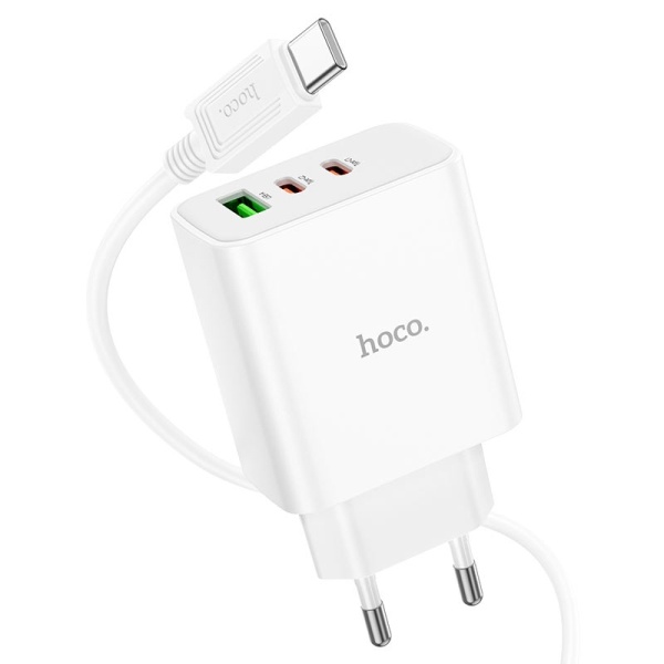 Incarcator Retea + Cablu Lightning, Hoco C126A, 40W, 2xUSB-C, 1xUSB-A, PD, QC 3.0, alb