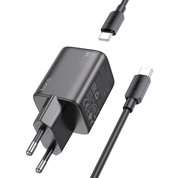 Incarcator Retea + Cablu Lightning Hoco N40, 20W, 1xUSB-C, PD, negru