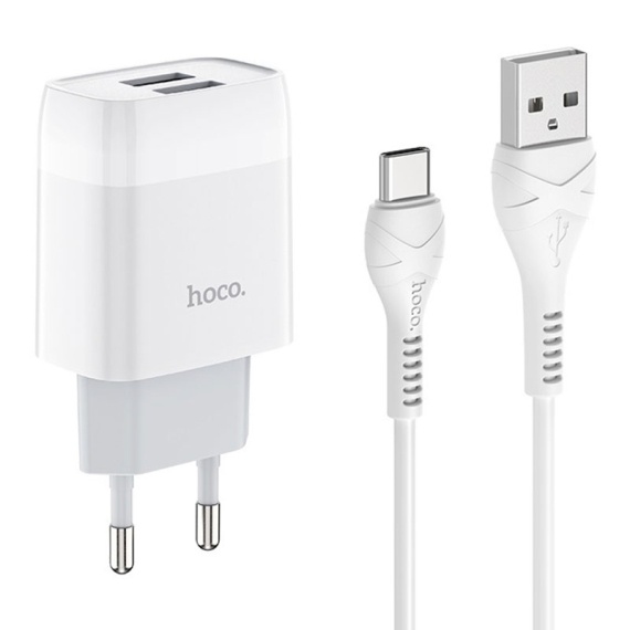 Incarcator Retea + Cablu USB-C, Hoco C73A, 18W, 2xUSB-A, QC 3.0, alb