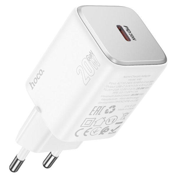 Incarcator Retea Hoco N40, 20W, 1xUSB-C, PD, alb