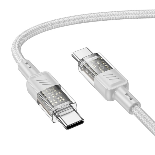 Cablu Type-C la Type-C, Hoco U129, PD60W, QC3.0, 3A, Crystal, 1.2m, gri