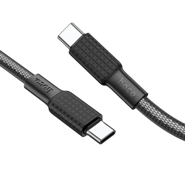 Cablu USB-C la Lightning, Hoco X69, PD60W, QC3.0, Flat, Braided, 1m, negru-gri