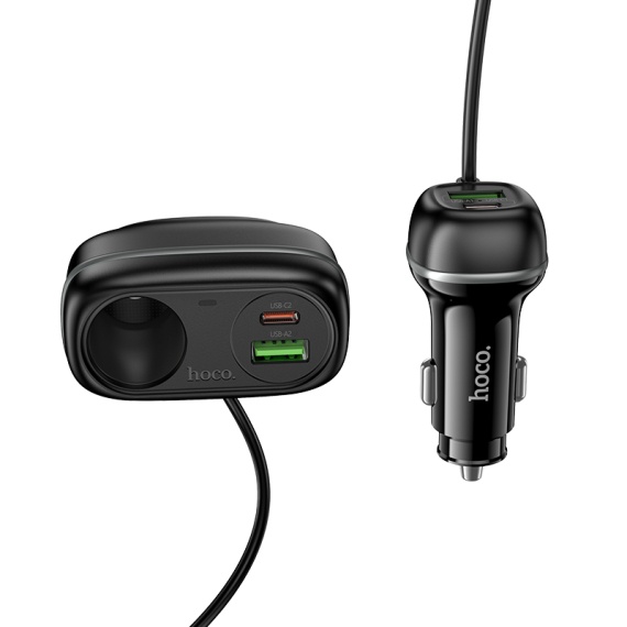 Incarcator Auto Cu Fir Hoco Z59A, PD96W, 1xUSB-C, 1xUSB-A, negru