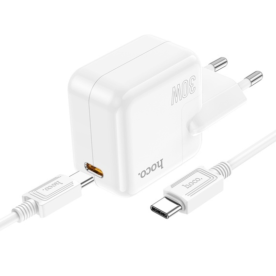 Incarcator Retea + Cablu Lightning, Hoco C112A, 30W, 1xUSB-C, PD, alb