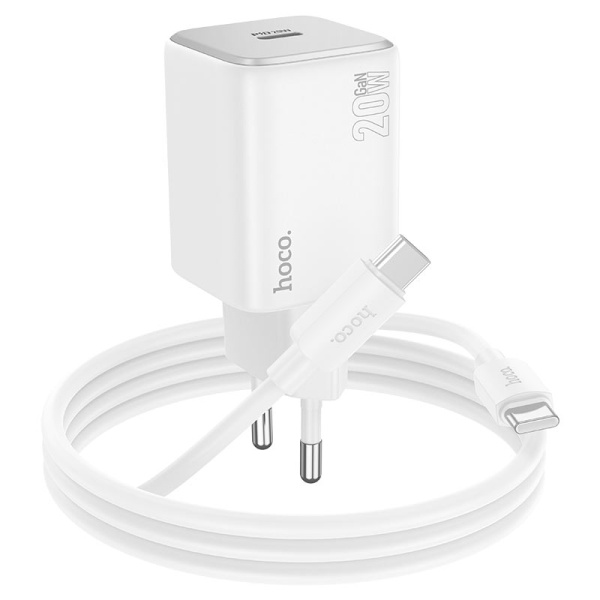 Incarcator Retea + Cablu USB-C, Hoco N40, 20W, 1xUSB-C, PD, alb