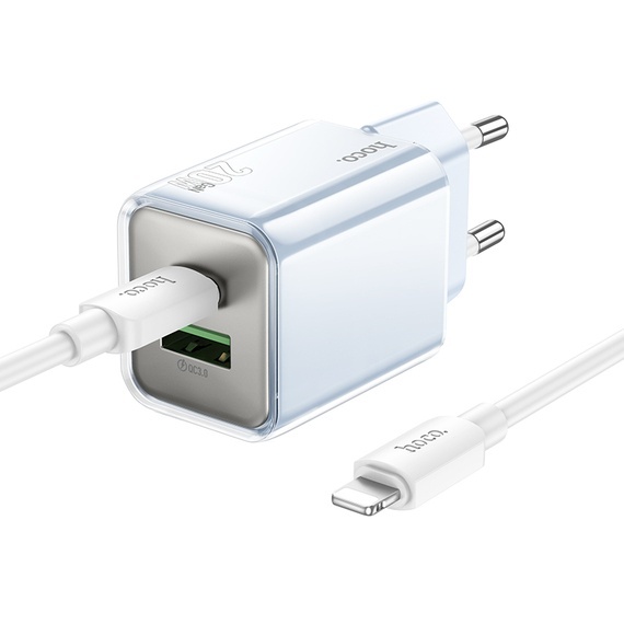 Incarcator Retea + Cablu USB-C, Hoco N46, 1m, PD20W, 1xUSB-C, 1xUSB-A, albastru