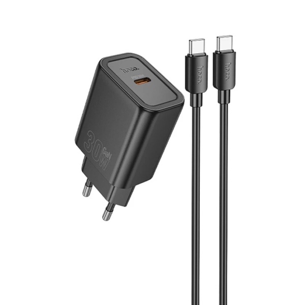 Incarcator Retea + Cablu USB-C Hoco N62, 1m, PD30W, 1xUSB-C, 1xUSB-A, negru