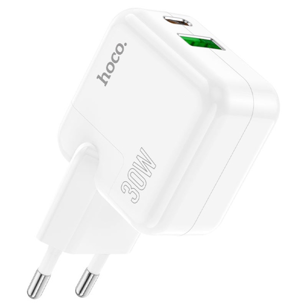 Incarcator Retea Hoco C111A, 30W, 1xUSB-C, 1xUSB-A, PD, QC 3.0, alb