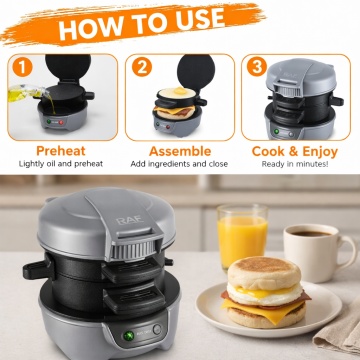 Aparat Sandwichuri si Burgeri Raf R666 600W Placi Antiaderente Compact Usor de Curatat Gri - Img 5