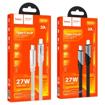 Cablu USB-A la Lightning, Hoco U119, 2.4A, Flat, 1.2m, negru - Img 4
