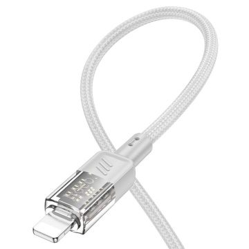 Cablu USB-A la Lightning, Hoco U129, 18W, 2.4A, Crystal, 1.2m, gri - Img 2