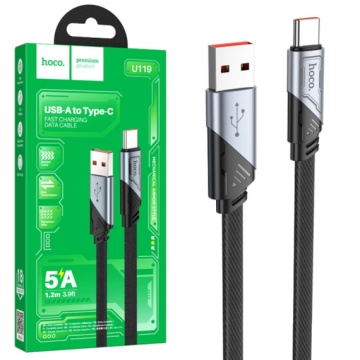 Cablu USB-A la USB-C, Hoco U119, 5A, Flat, 1.2m, negru - Img 4