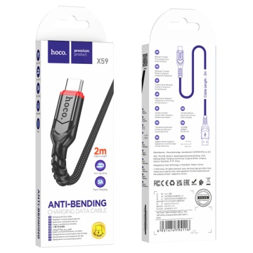 Cablu USB-A la USB-C, Hoco X59, 18W, 2.4A, 2m, negru - Img 4