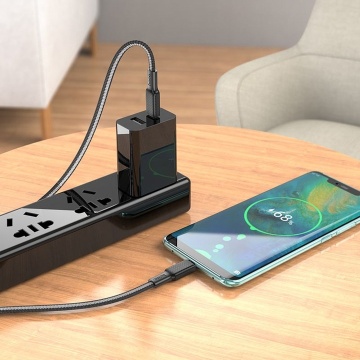 Cablu USB-C la Lightning, Hoco X69, PD60W, QC3.0, Flat, Braided, 1m, negru-gri - Img 5