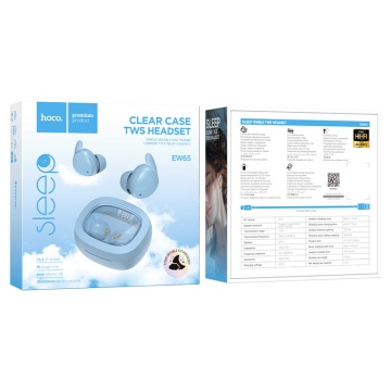 Casti Wireless Hoco EW65, Ear Buds, BT 5.3, 180h StandBy, Noise Cancelling, pentru concentrare/somn, 500mAh, albastru - Img 3