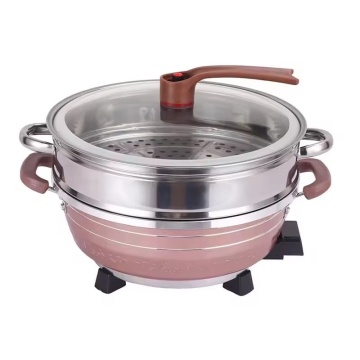 Hoffmans HM3031 – Oală Electrică Multifuncțională 1500W, 32 cm, 5 trepte, Antiaderentă, Roz-Argintiu